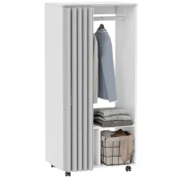 HOMCOM Armoire penderie armoire de rangement mobile avec rideau, tringle de suspension, 60 x 40 x 128 cm, blanc(m-12)