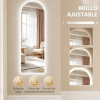 HOMCOM Espejo de Pared Arqueado con Luces 120x40 cm Sin Marco 3 Temperaturas de Color Brillo Ajustable Transparente(m-6)