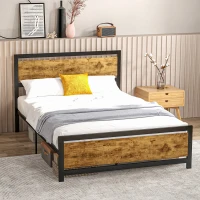 HOMCOM Struttura Letto Una Piazza e Mezza in Legno e Acciaio con Doghe in Stile Industriale, 140x200cm(m-8)