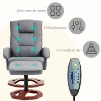 HOMCOM Massagestoel met hocker, ligfunctie, afstandsbediening, draaibaar, lederlook, tot 150 kg, donkergrijs(m-4)