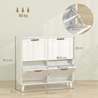 HOMCOM Mobile Scarpe, 4 Cassetti Ribaltabili, Salvaspazio con Ripiani Regolabili, Bianco(m-3)