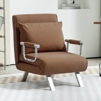 HOMCOM Sillón Cama Individual 2 en 1 Sofá Cama Plegable con Respaldo Ajustable y Cojín para Sala Dormitorio 65x69x80 cm Marrón(m-10)