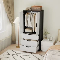 HOMCOM 2 Door Wardrobe, Modern Wardrobe with 3 Drawers and Hanging Rod for Bedroom, Black(m-7)