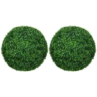 HOMCOM Set di 2 Piante Finte Sfera di Bosso Ø50cm, Decorazione per Interno ed Esterno, Verde(m-1)