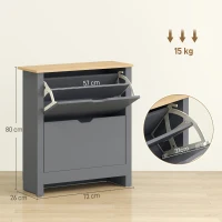 HOMCOM Schuhschrank mit 2 Klappfächern, verstellbar Trennwand für 8-12 Paar Schuhe, 72 x 26 x 80 cm, Dunkelgrau(m-3)