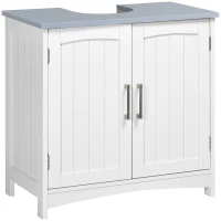 kleankin Pedestal Under Sink Cabinet with Double Doors, Modern Bathroom Vanity Unit, Storage Cupboard with Adjustable Shelves, White(m-1)