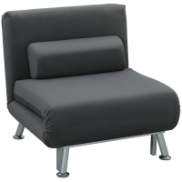 HOMCOM Poltrona Letto 3 in 1 con Schienale Regolabile e Cuscino in Tessuto Effetto Lino, Grigio Scuro
