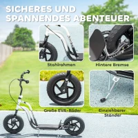 AIYAPLAY Kinderroller met verstelbaar stuur, grote wielen, parkeerstaand, handrem, voor kinderen van 5-12 jaar, Wit(m-6)