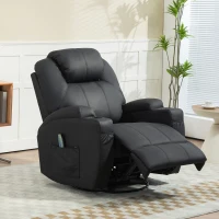 HOMCOM Relaxsessel mit Massagefunktion, neigbare Lehne, drehbar, bis 150 kg, Kunstleder, Schwarz(m-10)