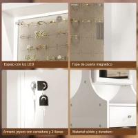 HOMCOM Espejo Joyero con Luces LED Armario Joyas con Espejo Entero de Ángulo Ajustable Cajones Mesa Interior Plegable Blanco(m-8)
