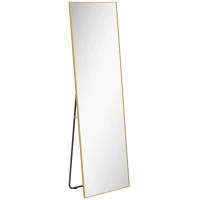 HOMCOM Espejo de Pie Cuerpo Entero de Aleación de Aluminio Espejo de Pared con 2 Formas de Uso Rectangular 50x161,5x2 cm Dorado(m-1)