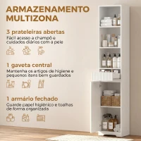 HOMCOM Armário Alto de Casa de Banho com Gaveta Design Canelado Prateleira Ajustável Prateleiras Abertas para Espaços Pequenos Branco(m-4)