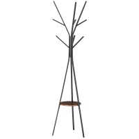 HOMCOM Freestanding Metal Coat Rack Stand 9 Hooks Clothes Tree with 1 Shelf Hat Display Hall Tree Hanger Bag Umbrella Hanging Organiser Brown(m-1)