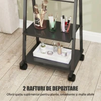 HOMCOM Oglindă Verticală de Podea cu 2 Rafturi și 4 Roți, din Oțel și Lemn, 42x37x155 cm, Negru(m-5)