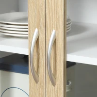 HOMCOM Alacena de Cocina con 4 Puertas de Vidrio Encimera Abierta Cajón Estantes Ajustables 80x40x180 cm Blanco y Natural(m-9)