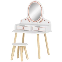 AIYAPLAY Kinder Schminktisch Set Frisiertisch mit Hocker Spiegel Schubladen Kleiderstangen für 3-8 Jahre 56 x 38 x 87,8 cm Weiß(m-11)