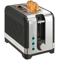 HOMCOM 2-Scheiben-Toaster mit 7 Bräunungsstufen, Aufwärm-/Auftau-/Abbruchfunktionen, Wärmerost, 930 W(m-12)