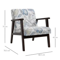 HOMCOM Sedia per Soggiorno Poltroncina Imbottita con Braccioli in Legno e Tessuto Traspirante per Casa e Ufficio, a Fiori, 68.5x78.5x75cm(m-3)