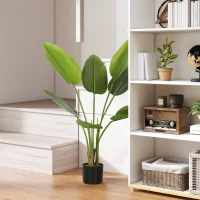 HOMCOM Planta Artificial Decorativa 109 cm Bananeira Artificial com Vaso e Folhas para Interior Casa Sala de Estar Escritório Verde(m-2)