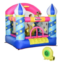 Outsunny Selbstaufblasende Hüpfburg, inklusive Gebläse, 1 Reparatur-Kit, für Kinder von 3 bis 12 Jahren, Bunt(m-1)