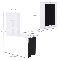 HOMCOM Folding Wall-Mounted Drop-Leaf Table, Convertible Wall Table With Chalkboard and Storage Shelf, Multifunctional Floating Desk for Home Office, White(m-3)