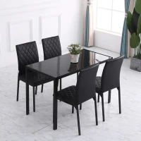 HOMCOM Modern Dining Chairs Upholstered Faux Leather Accent Chairs with Metal Legs for Kitchen, Set of 4, Black(m-6)