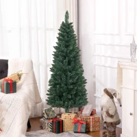 HOMCOM Árbol de Navidad Tipo Lápiz 150 cm con Base Plegable y 317 Ramas para Dormitorio Oficina Verde(m-10)