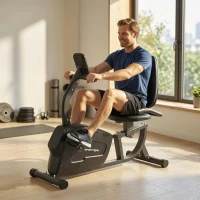 SPORTNOW Heimtrainer, Magnet-Liegerad, 8 Widerstandsstufen, verstellbar, LCD-Monitor, Metall, Kunststoff, Schwarz(m-9)