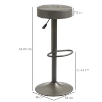 HOMCOM Set 2 Sgabelli da Bar Girevoli con Poggiapiedi e Altezza Regolabile, 35x36x64-85cm, Grigio(m-3)