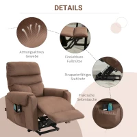 HOMCOM tv-stoel opstahulp stoel met massagefunctie verwarming lichtbruin(m-5)