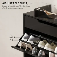 HOMCOM Shoe Storage Cabinet with Slide Out Drawer, 2 Flip Doors, Tempered Glass Top - Black(m-5)