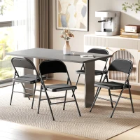 HOMCOM 4er-Set Klappstühle, Tragbare Bürostühle, Metallbeine, Faltstuhl für Büro, Empfang, Wartezimmer, Leinenoptik, Schwarz(m-10)
