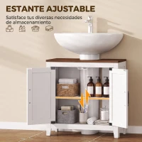 HOMCOM Mueble de Baño Bajo Lavabo Estilo Rústico con Estante Ajustable y 2 Puertas Tipo Granero Blanco(m-16)