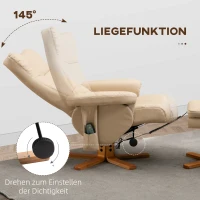 HOMCOM massagestoel met ottoman relaxstoel TV-stoel TV-stoel 145 ° helling kunstleer crèmewit 80 x 86 x 99 cm(m-5)