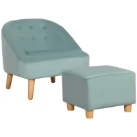 HOMCOM Kindersessel mit Ottomane für Kinder von 3 bis 5 Jahren Niedliches Design Samtoptik 51 cm x 51 cm x 50 cm Grün(m-1)