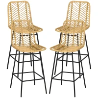 HOMCOM Lot de 4 tabourets de bar, chaises de bar, dossier en cannage et repose-pieds, cadre en acier, 42,5x52x102cm, jaune(m-1)