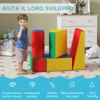 HOMCOM Set Costruzioni Morbide per Bimbi 1-3 Anni con 5 Blocchi Colorati, in Finta Pelle e Schiuma, Multicolore(m-7)