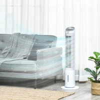HOMCOM Turmventilator mit Wasserkühlung und Fernbedienung 60W 20㎡ 30 cm x 30 cm x 100,8 cm 3 Modi Weiß(m-10)