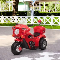 HOMCOM Moto Eléctrica para Niños de 18-36 Meses Moto de Batería 6V Motocicleta Infantil con 3 Ruedas Música Bocina Faros Baúl 80x35x52 cm Rojo(m-10)
