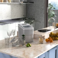 HOMCOM Machine à glaçons autonettoyante, 12kg en 24h, 9 glaçons en 8 minutes, ice maker Portable Avec cuillère et panier, capacité réservoir eau 1,8 L, pour la maison/cuisine/camping, PP argenté(m-10)