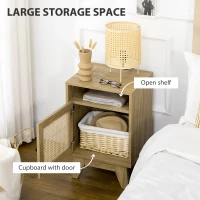 HOMCOM Chest of Drawer with 4 Rattan Drawers, Beside Table with Door, Natural(m-5)