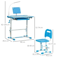 HOMCOM Escritorio y Silla para +6 Años con Altura Ajustable e Inclinable 80x49,5x82-104 cm y 35,5x43,5x63-73 cm Azul(m-3)