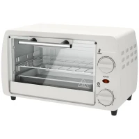 HOMCOM Mini-Ofen Toasterofen, 1 Backblech, 1 Grilrost, 10 L Kapazität, Timer-Funktion, 36,5 cm x 26 cm x 22 cm, Cremeweiß(m-11)