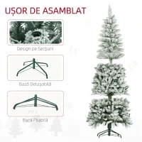 HOMCOM Brad de Crăciun 183 cm cu 479 Ramuri Înzăpezite, Design Îngust și Înalt cu Bază Rabatabilă, Verde(m-6)