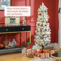 HOMCOM Árvore de Natal 150 cm Árvore de Natal Artificial Nevada com 120 Luzes LED 263 Ramos Verde e Branco(m-4)