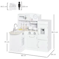 HOMCOM Spielküche, 14-tlg. Zubehör, elektr. Wasserspender, 86 x 64 x 84,5 cm, Weiß(m-3)