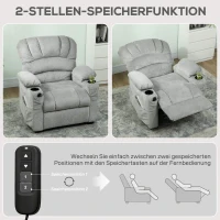 HOMCOM Relaxsessel Elektrisch Fernsehsessel mit Liegefunktion, USB, Getränkehalter, 2 Memory-Positionen für Wohnzimmer, Grau(m-5)
