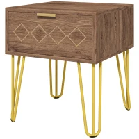 HOMCOM Noptiere Moderne Set 2 Piese din Plăci Aglomerate și Oțel cu Sertar, 39.5x41x49 cm, Maro(m-11)