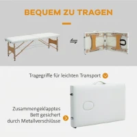 HOMCOM Mobile Massageliege 2 Zonen Klappbar Höhenverstellbar Massagetisch 60 cm Breit mit Tragetasche Holzfüßen Cremeweiß(m-6)