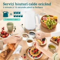 HOMCOM Set Fierbător Electric de 1.7L 2200W cu Termostat și Prăjitor de Pâine Dublu cu 7 Niveluri de Rumeneală, Alb(m-4)